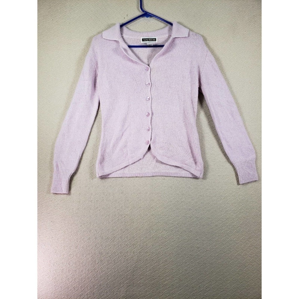 Maurices Sweater Women Large L Purple Silk Angora Collared Button Short Cardigan